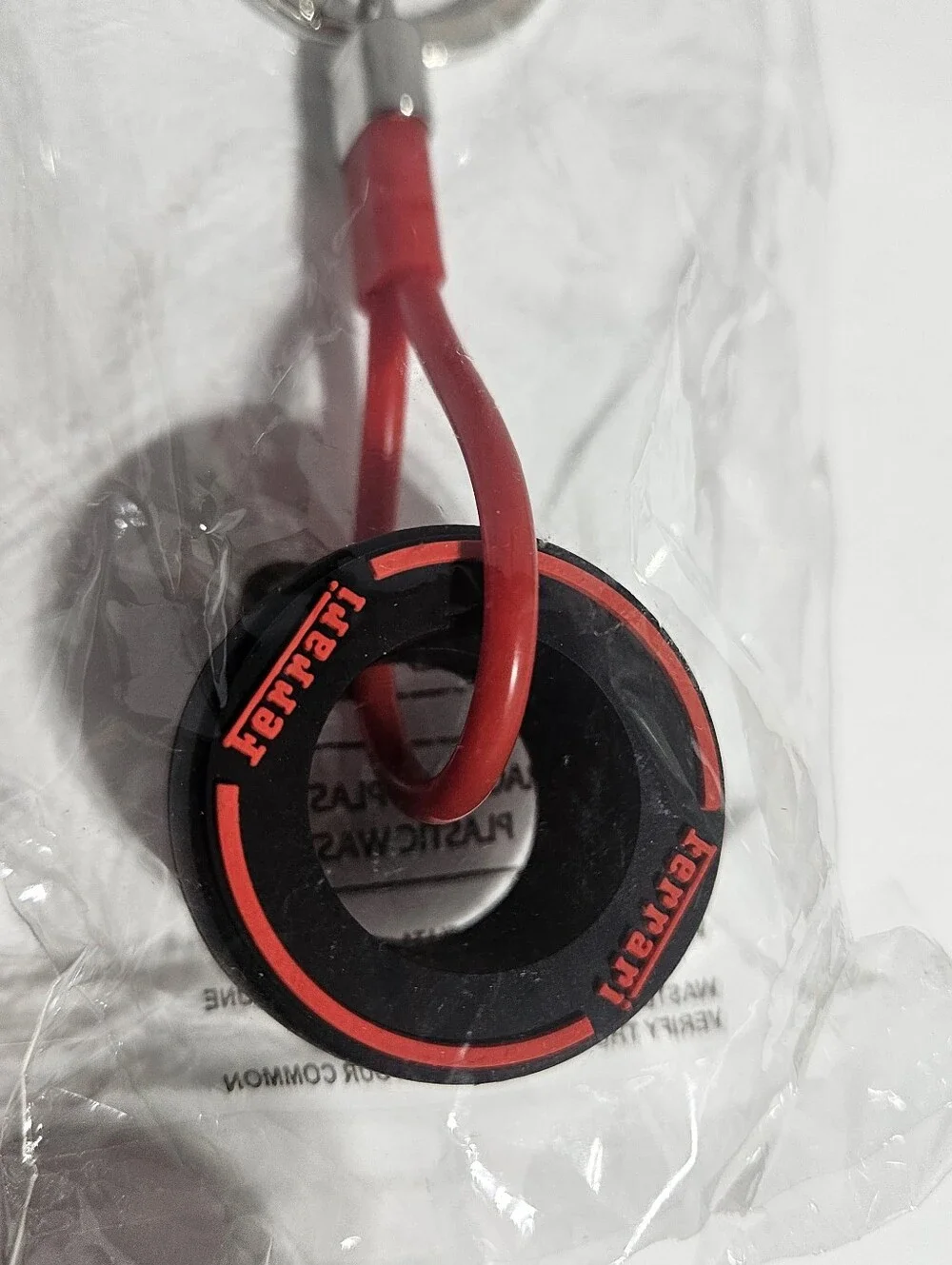 Ferrari Red and Black Round Tire Logo Keychain